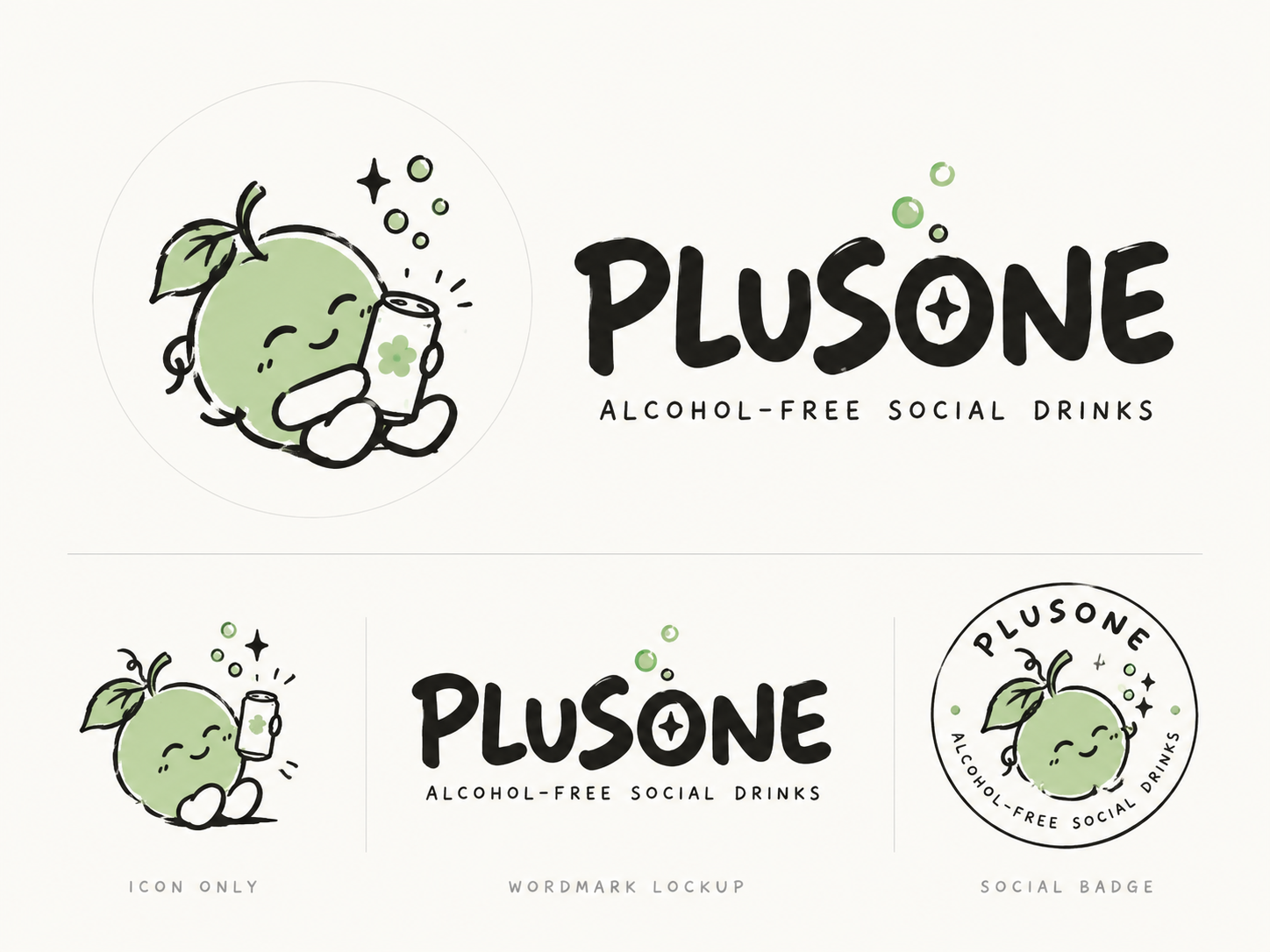 Current PLUSONE alcohol-free social drinks logo system